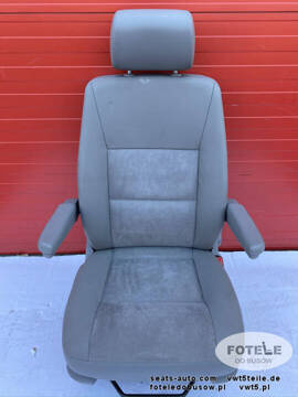 Sitz VW T5 Beifahrer Graues Leder Alcantara Verstellungen Armlehnen Airbag-Heizung