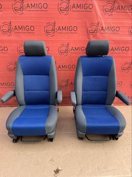 Fotele przód VW T5 T6 kierowcy pasażera antracyt DUO niebieskie